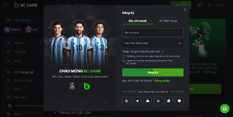 Hướng dẫn các bước tạo tài khoản BC Game