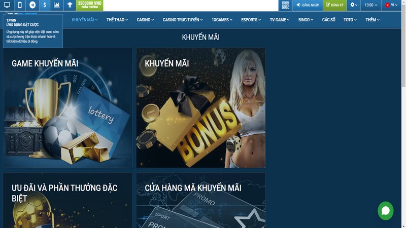 Khuyến mãi 1XBET cho sảnh thể thao đến 3.250.000đ