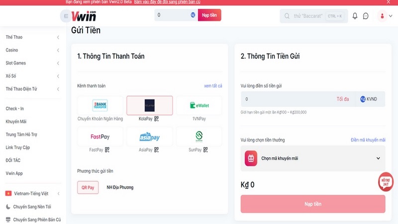 Gửi tiền Vwin qua ngân hàng trực tuyến chỉ với 3 bước