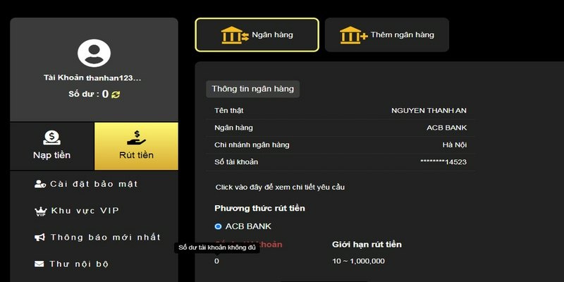Mức tối đa được nạp rút tại KING88